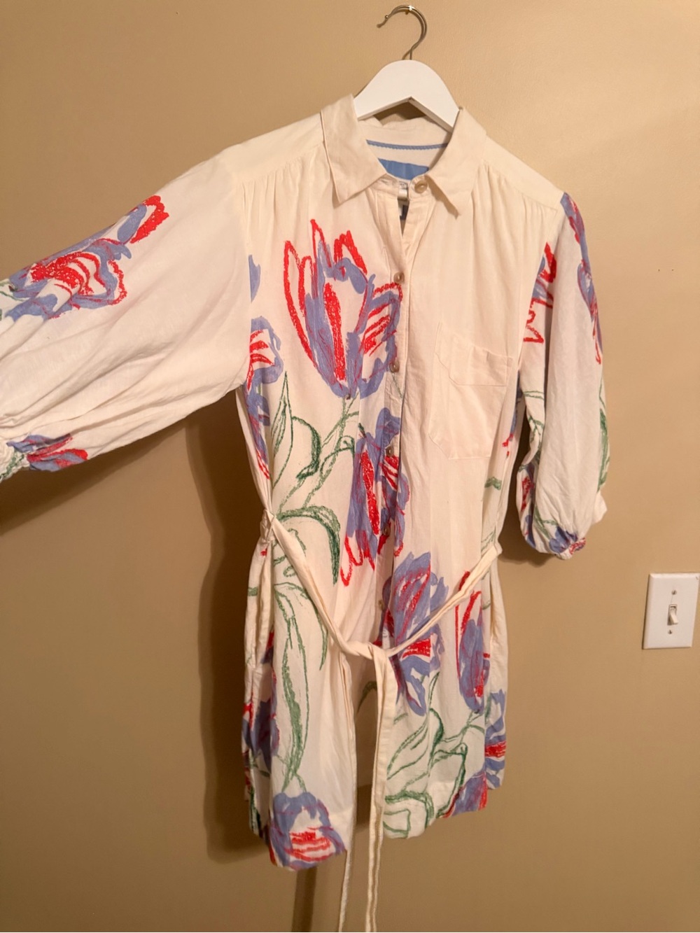 Pilcro Cream Dress with Red & Blue Floral Print